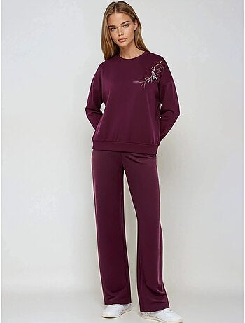Geborduurde sweatshirt met ronde hals en broek met rechte pijpen tweedelige set hiccup