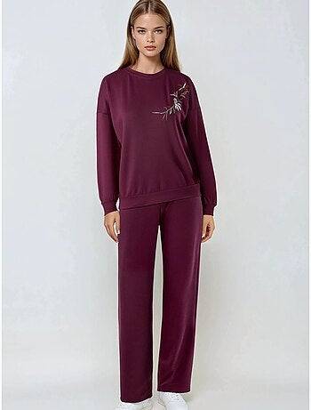 Geborduurde sweatshirt met ronde hals en broek met rechte pijpen tweedelige set hiccup