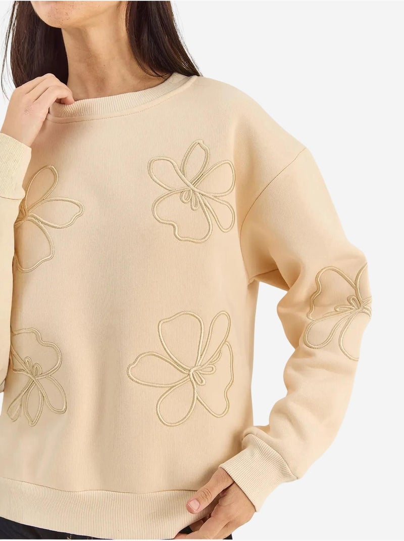 Geborduurde sweatshirt met ronde hals en lange mouwen lucci Klei-beige - Kiabi