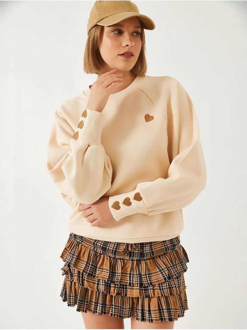 Geborduurde sweatshirt met ronde hals en lange mouwen lucci Klei-beige - Kiabi