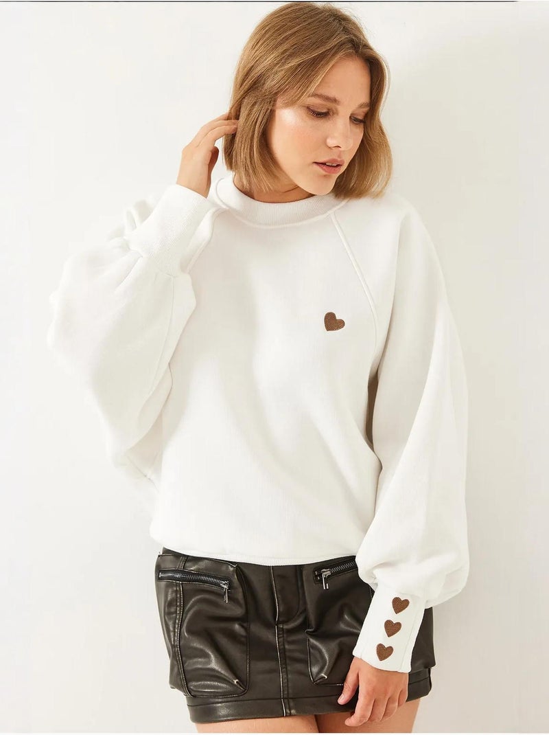 Geborduurde sweatshirt met ronde hals en lange mouwen lucci Wit - Kiabi