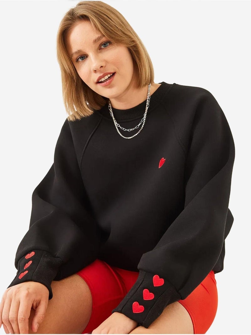 Geborduurde sweatshirt met ronde hals en lange mouwen lucci Zwart - Kiabi