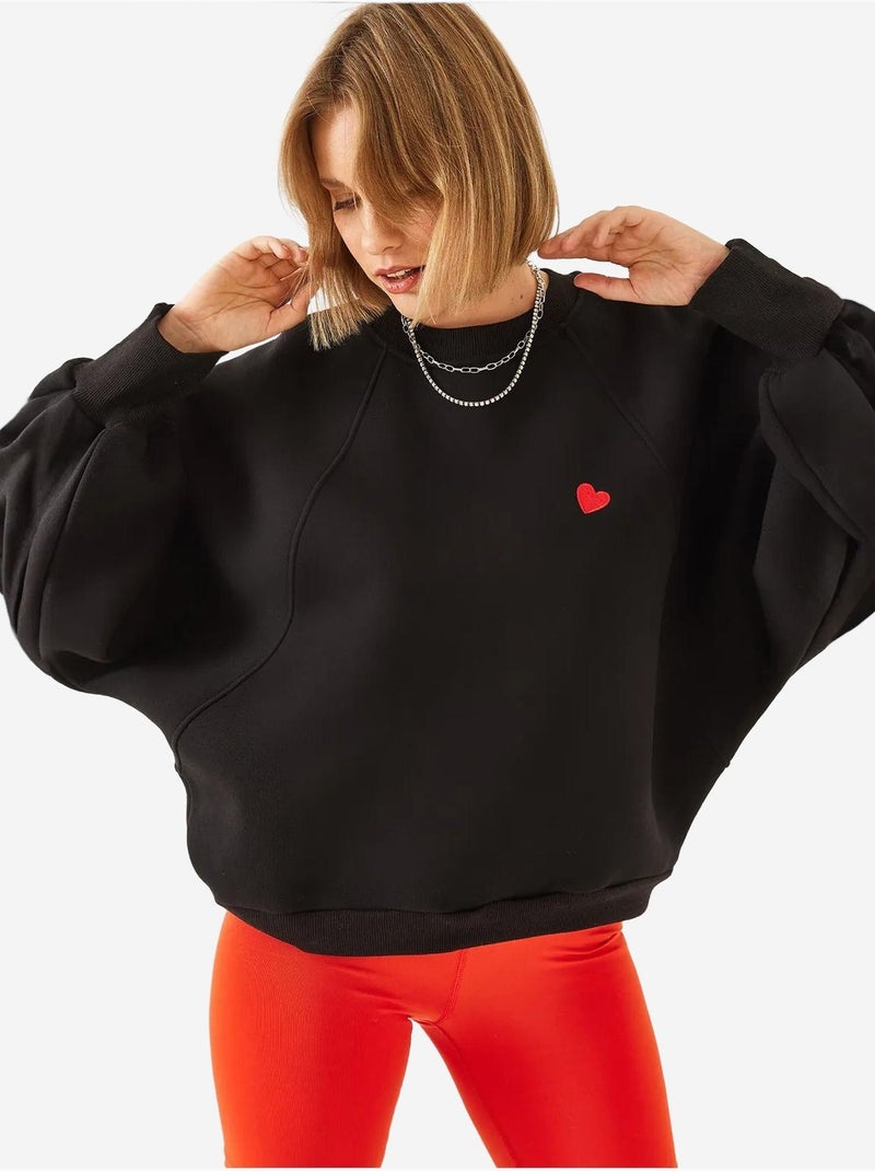 Geborduurde sweatshirt met ronde hals en lange mouwen lucci Zwart - Kiabi