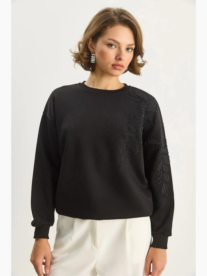 Geborduurde sweatshirt met ronde hals en lange mouwen lucci Zwart - Kiabi