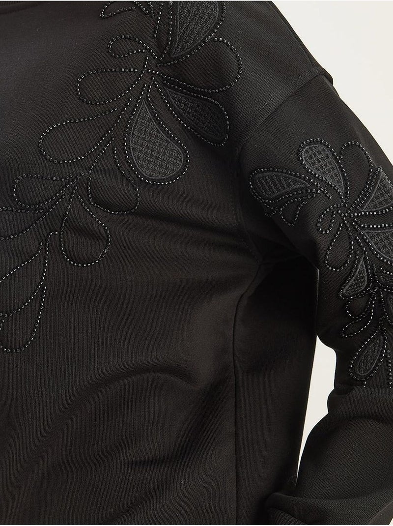 Geborduurde sweatshirt met ronde hals en lange mouwen lucci Zwart - Kiabi