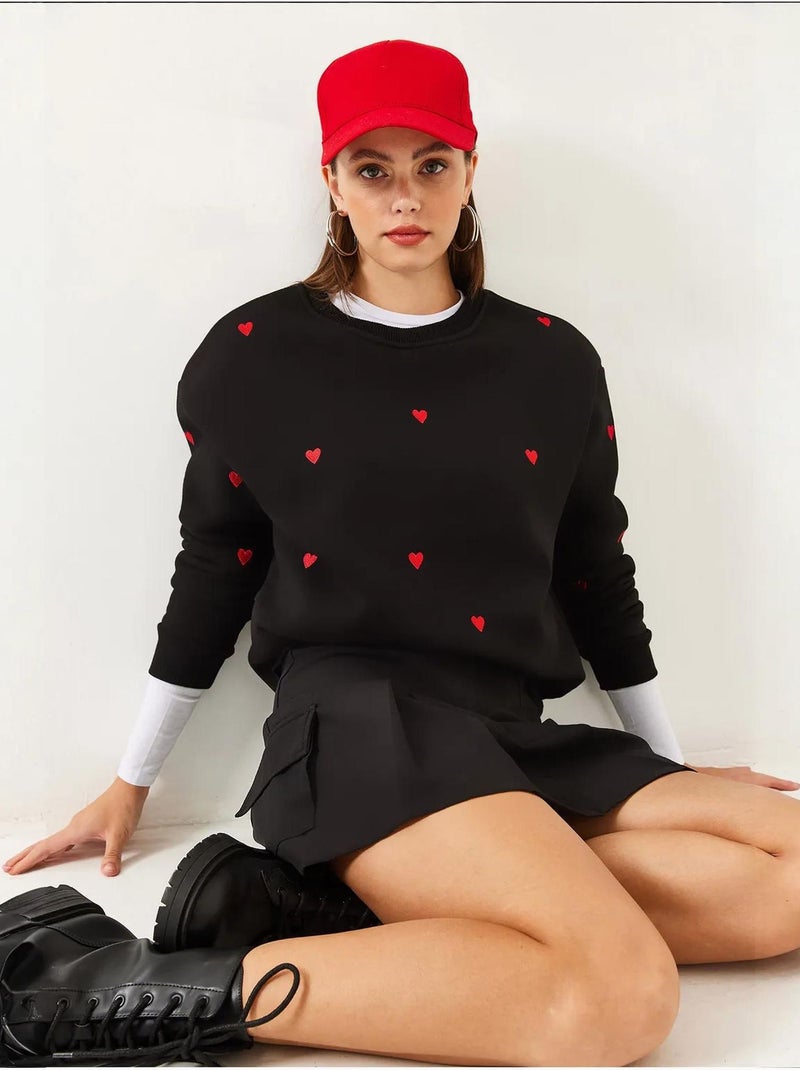Geborduurde sweatshirt met ronde hals en relaxed fit lucci Zwart - Kiabi