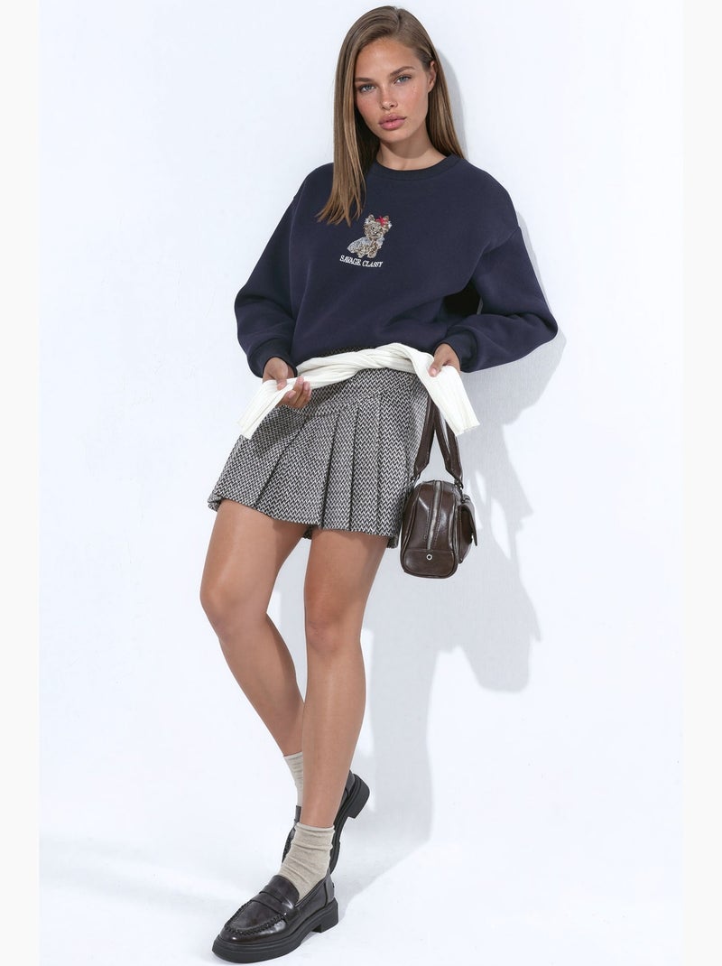 Geborduurde sweatshirt met ronde hals hiccup Marineblauw - Kiabi