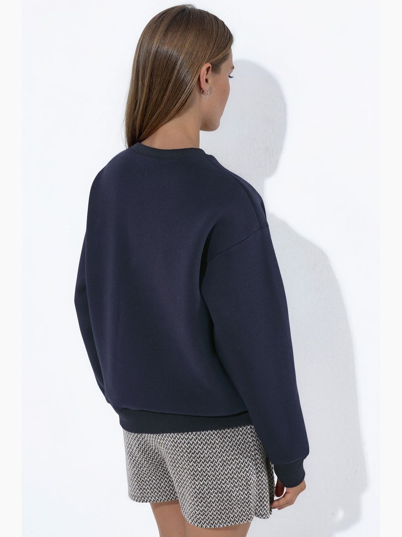 Geborduurde sweatshirt met ronde hals hiccup Marineblauw - Kiabi