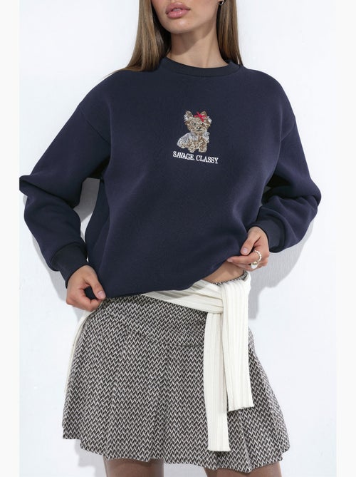 Geborduurde sweatshirt met ronde hals hiccup - Kiabi