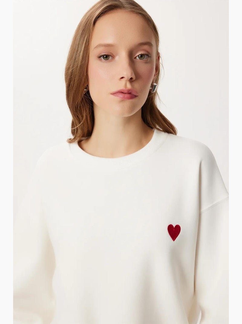 Geborduurde sweatshirt met ronde hals istanbul Ivoor - Kiabi