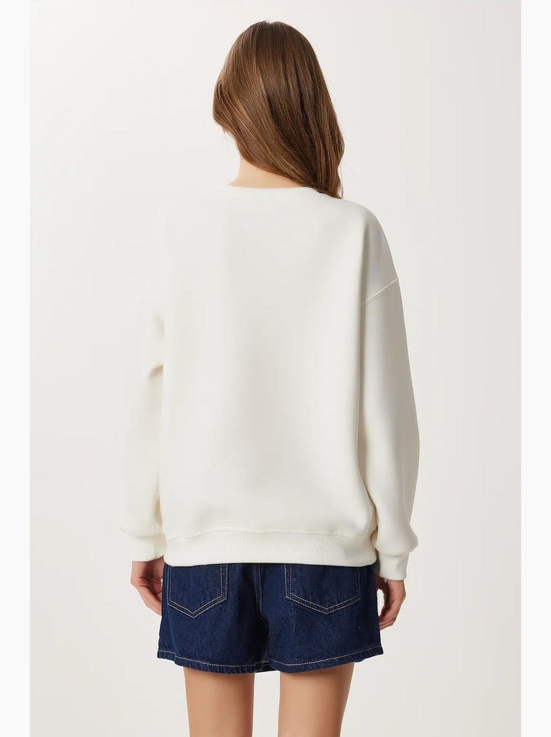Geborduurde sweatshirt met ronde hals istanbul Ivoor - Kiabi