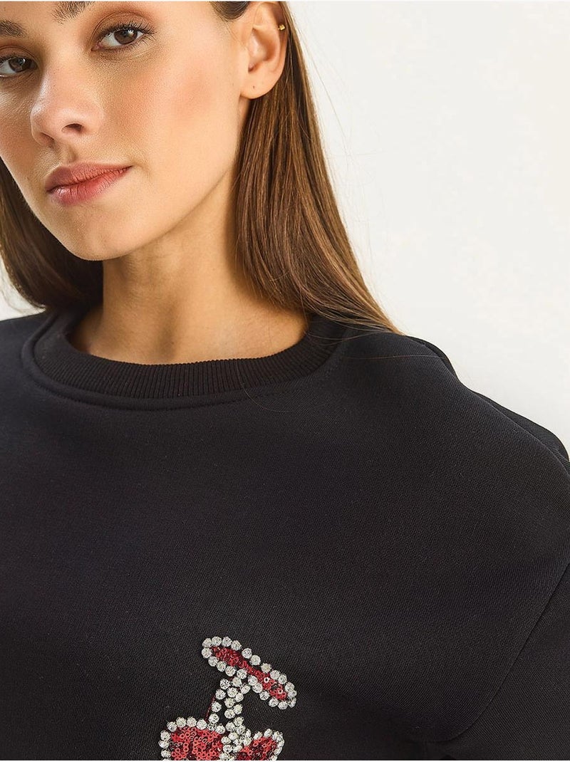 Geborduurde sweatshirt met ronde hals lucci Zwart - Kiabi