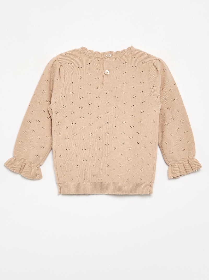 Geborduurde trui van pointelletricot Biege - Kiabi