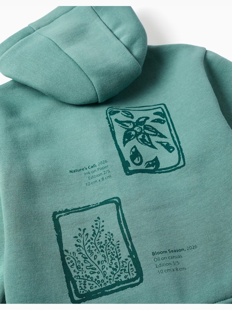 Geborsteld jack met capuchon met bloemenprints Lichtgroen - Kiabi