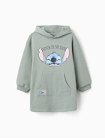 Geborsteld jurkje met capuchon en stitch-print