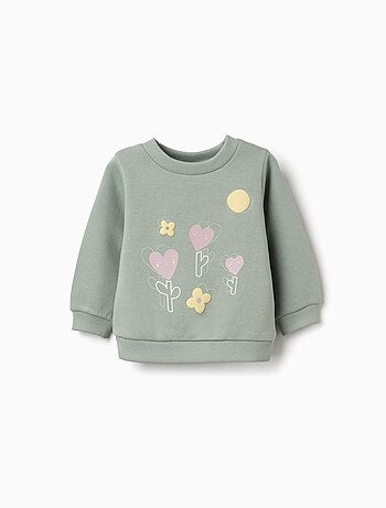 Geborsteld sweatshirt met bloemen en harten
