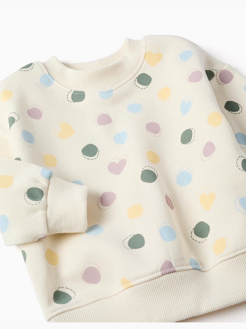 Geborsteld sweatshirt met harten- en stippenpatroon Wit - Kiabi