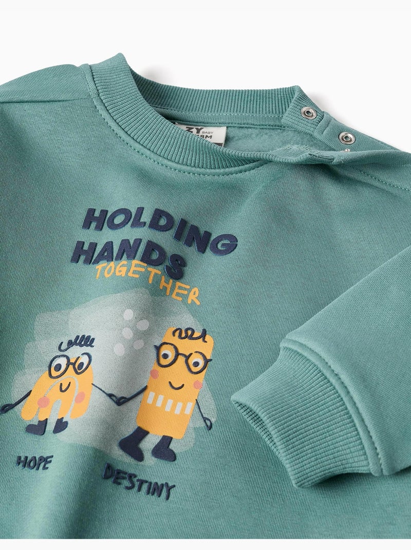 Geborsteld sweatshirt met holding hands print Lichtgroen - Kiabi