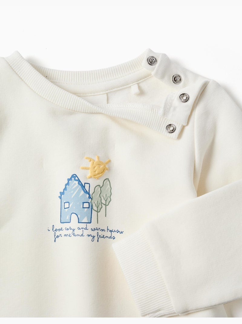 Geborsteld sweatshirt met huisprint Wit - Kiabi