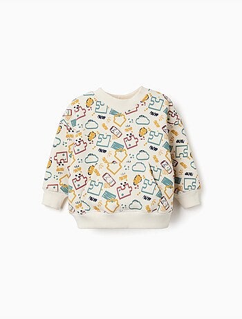 Geborsteld sweatshirt met puzzelprint en wolken