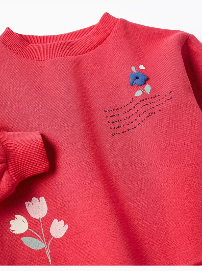 Geborsteld sweatshirt met reliëf bloemenprint Rood - Kiabi