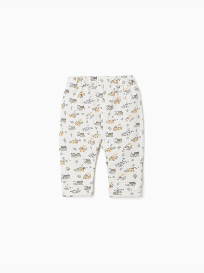 Geborstelde broek met huis en boom motief Wit - Kiabi