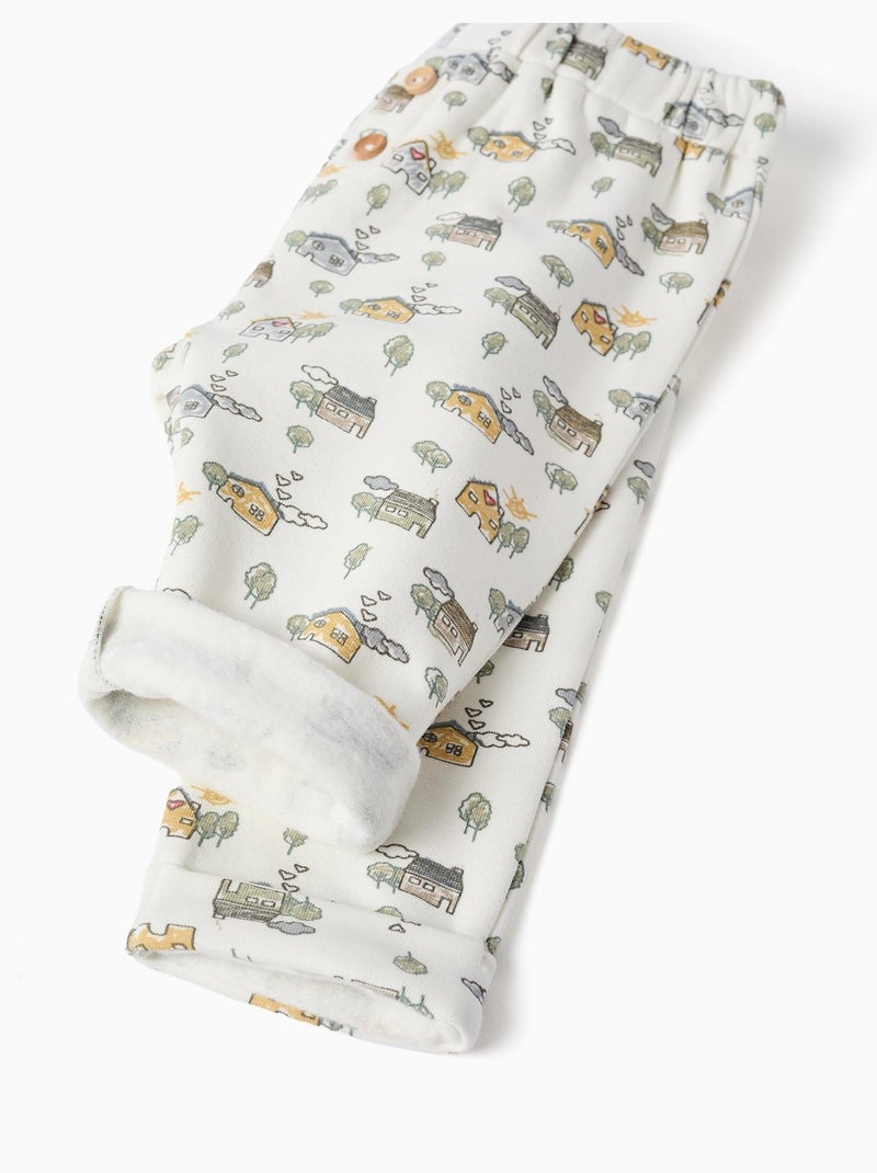 Geborstelde broek met huis en boom motief Wit - Kiabi