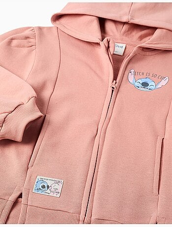 Geborstelde fleece jas met capuchon en stitch prints