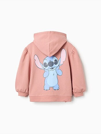 Geborstelde fleece jas met capuchon en stitch prints