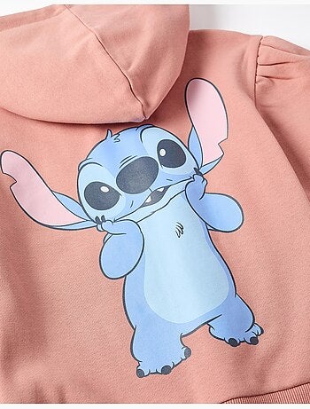 Geborstelde fleece jas met capuchon en stitch prints