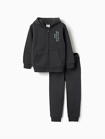Geborstelde hoodie jas en joggingbroek set