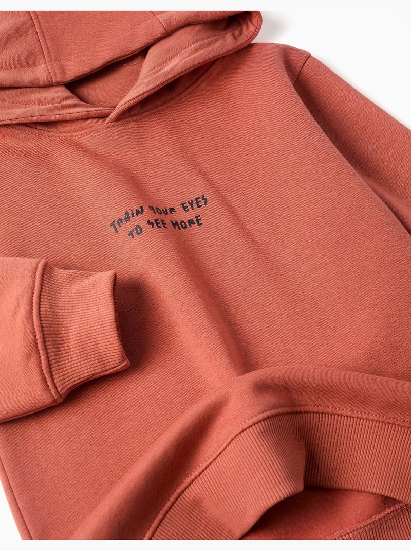 Geborstelde sweatshirt met capuchon en print Bruin - Kiabi