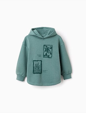 Geborstelde sweatshirt met capuchon met bloemenprint