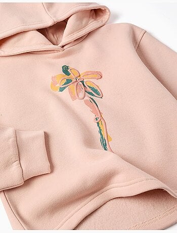 Geborstelde sweatshirt met capuchon met bloemenprint