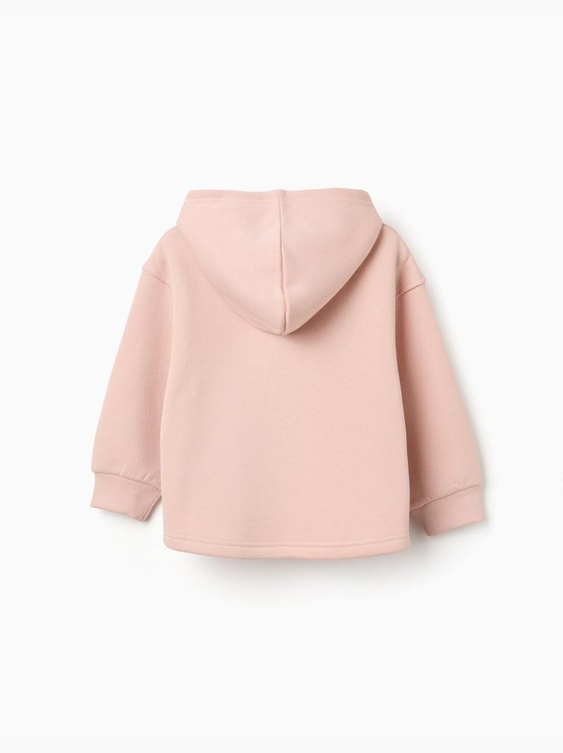 Geborstelde sweatshirt met capuchon met bloemenprint Lichtroze - Kiabi