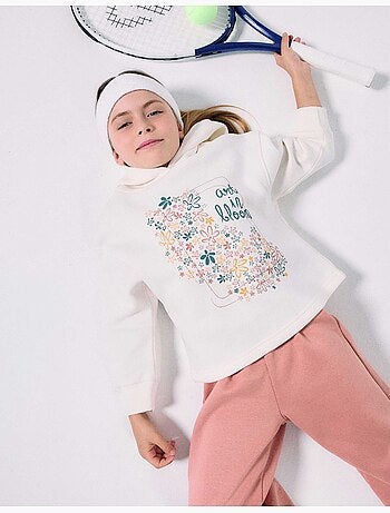 Geborstelde sweatshirt met capuchon met bloemenprint