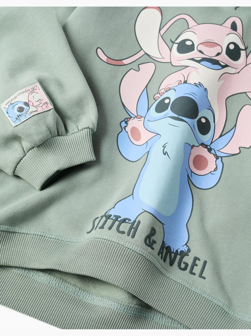 Geborstelde sweatshirt met capuchon met Stitch & Angel Groen - Kiabi