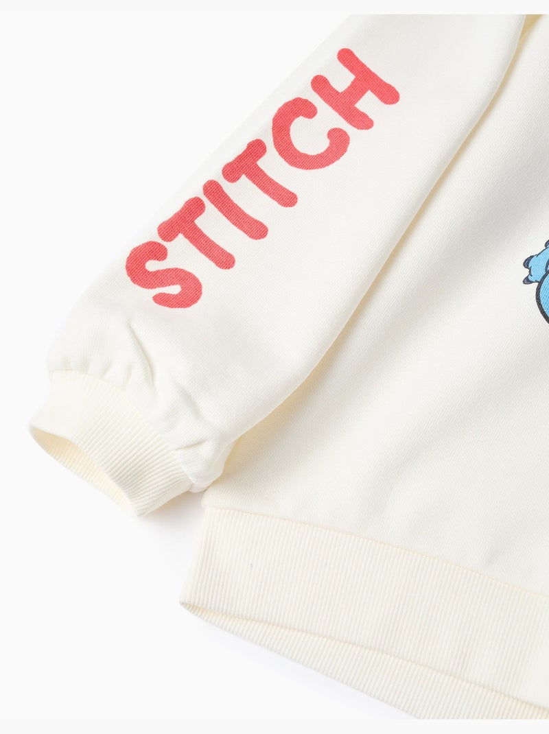 Geborstelde sweatshirt met capuchon met stitch prints Wit - Kiabi