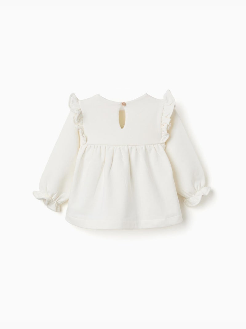 Geborstelde sweatshirt met reliëf bloemen Wit - Kiabi