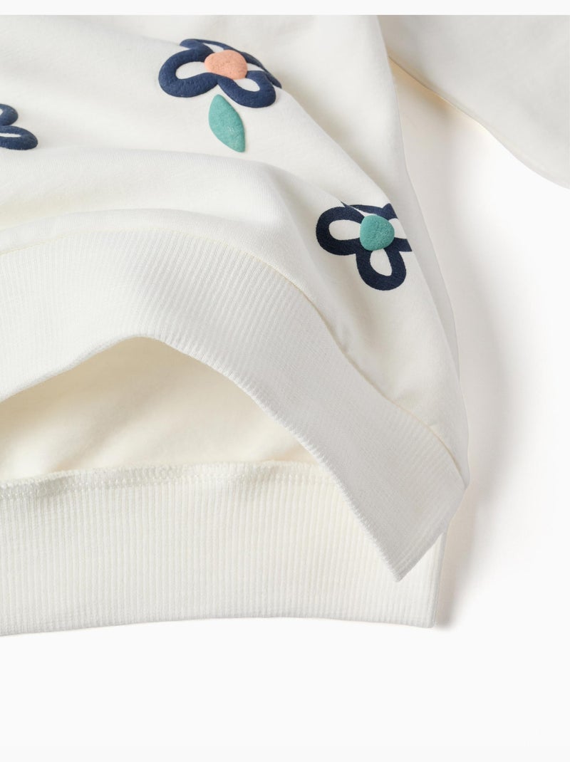 Geborstelde sweatshirt met reliëfbloemen Wit - Kiabi