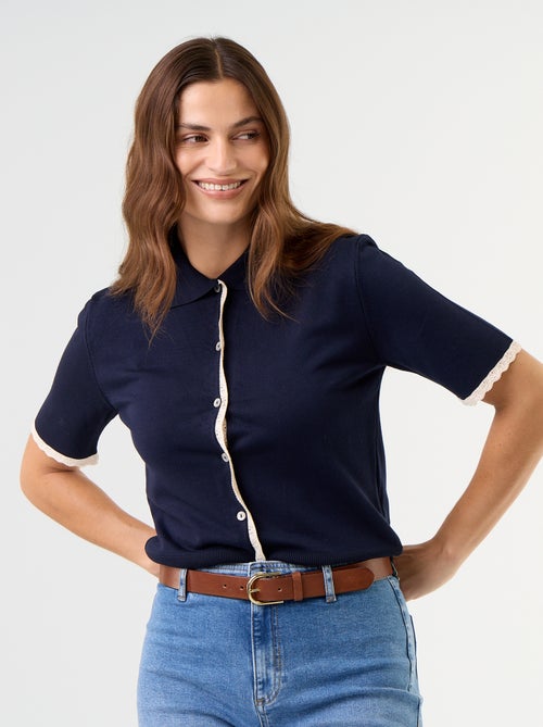 Gebreid gilet met korte mouwen en kant - Kiabi