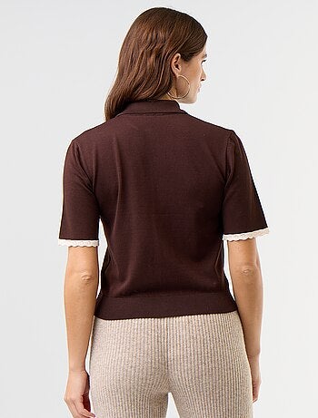 Gebreid gilet met korte mouwen en kant