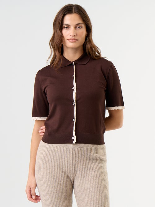 Gebreid gilet met korte mouwen en kant - Kiabi