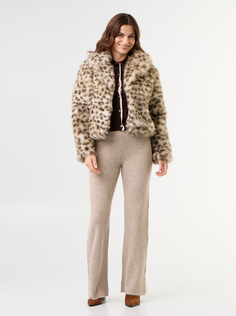 Gebreid gilet met korte mouwen en kant Bruin - Kiabi