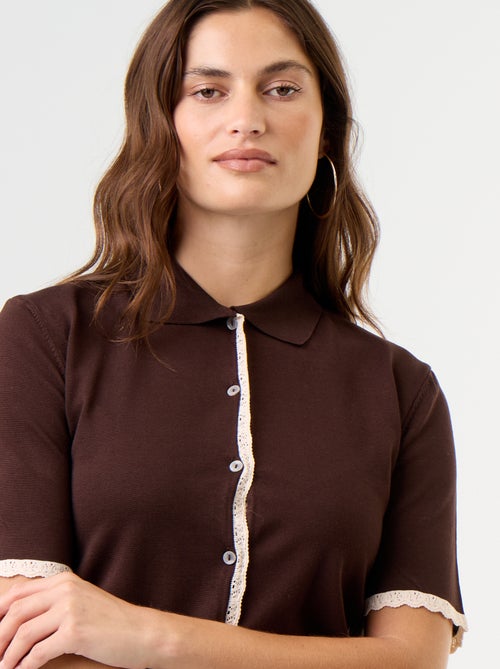 Gebreid gilet met korte mouwen en kant - Kiabi