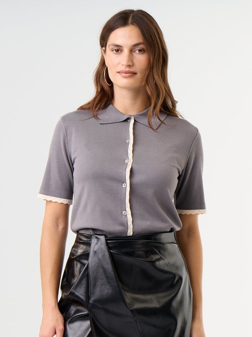 Gebreid gilet met korte mouwen en kant - Kiabi
