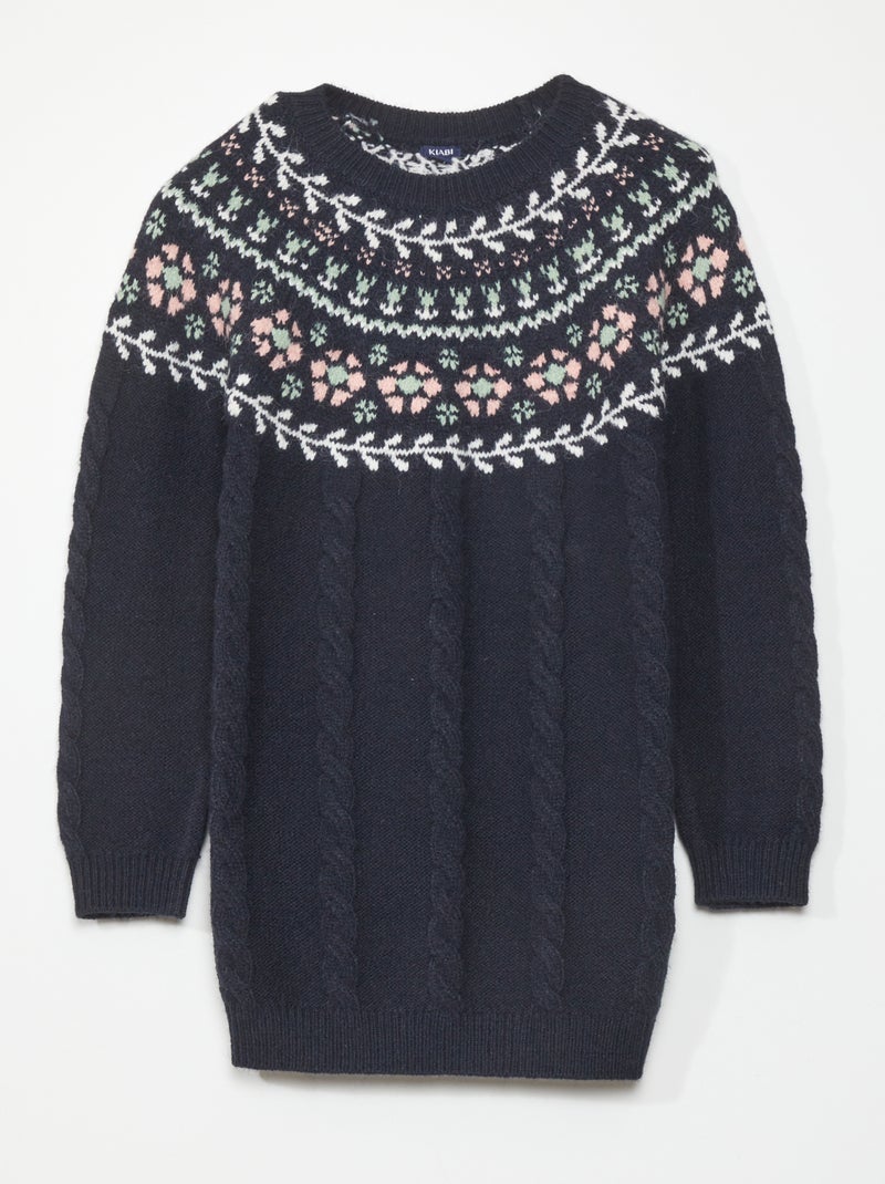 Gebreid jurkje met jacquardprint BLAUW - Kiabi