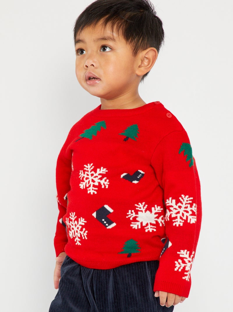 Gebreid kersttruitje ROOD - Kiabi