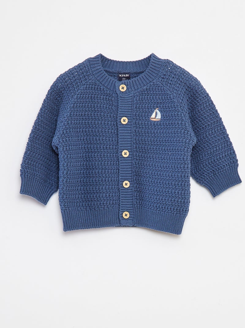 Gebreid vest met borduursel op de borst Blauw - Kiabi