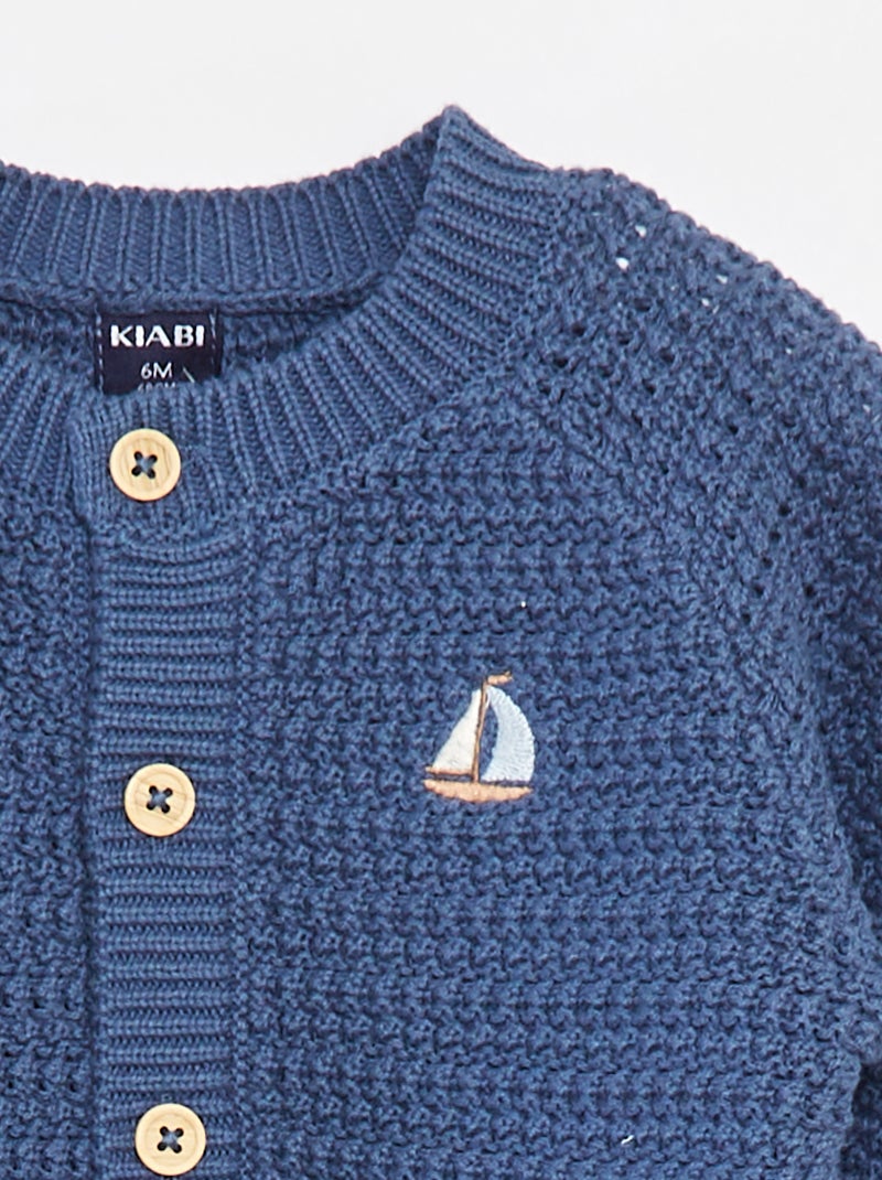 Gebreid vest met borduursel op de borst Blauw - Kiabi